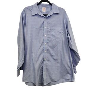 Mens Brooks Brothers Blue & White Checkered Button-Down Shirt 17.5